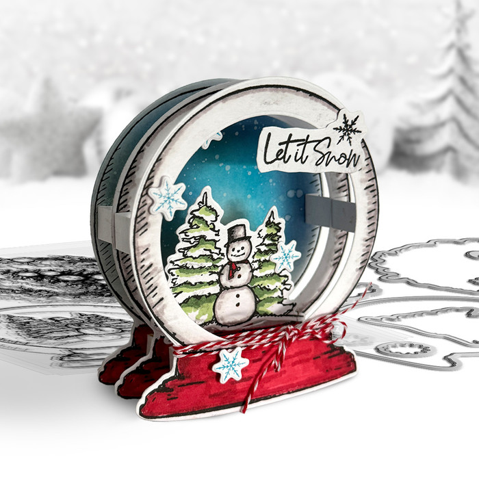 Vintage Christmas Snowglobe Wreath stamps for craft card making.