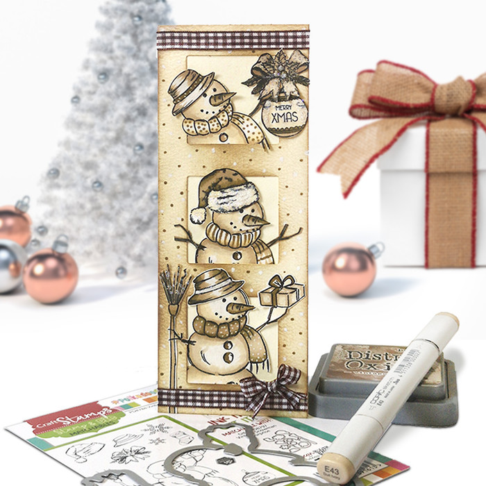 Vintage Christmas Snowman surprise stamps and outline dies for craft and card making