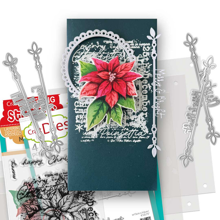 Vintage Christmas Text Poinsettia stamps for craft card making.