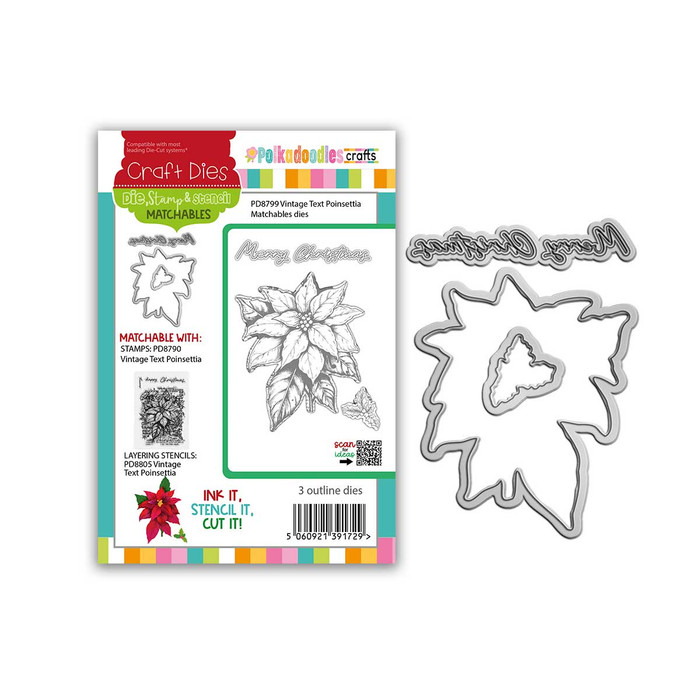 Vintage Christmas Text Poinsettia dies for craft card making