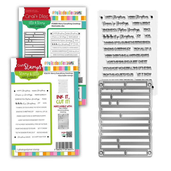 Merry Everything Christmas greetings stamps and outline die for craft card making