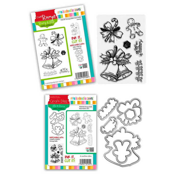 Vintage Christmas Bells craft card making clear stamps and outline dies