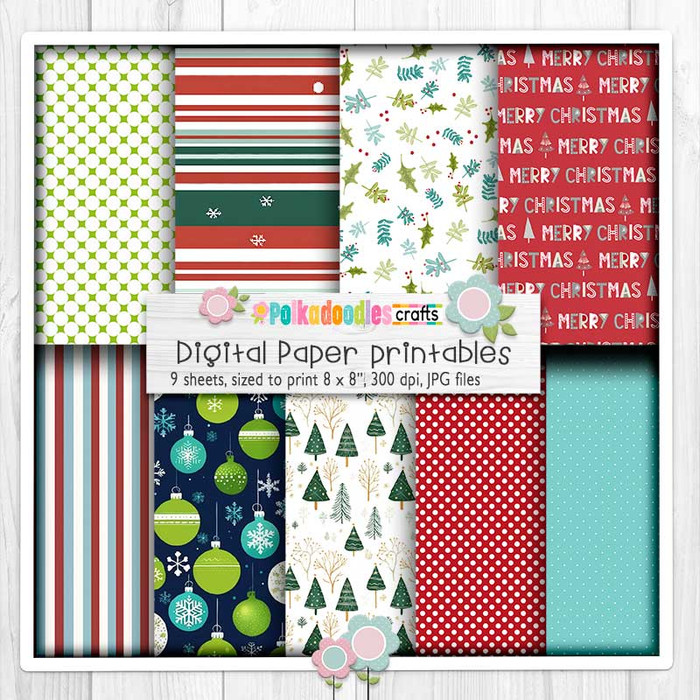 9 Classic Winter papers set 1 Theo Penguin  for card making, craft, scrapbook, junk journals