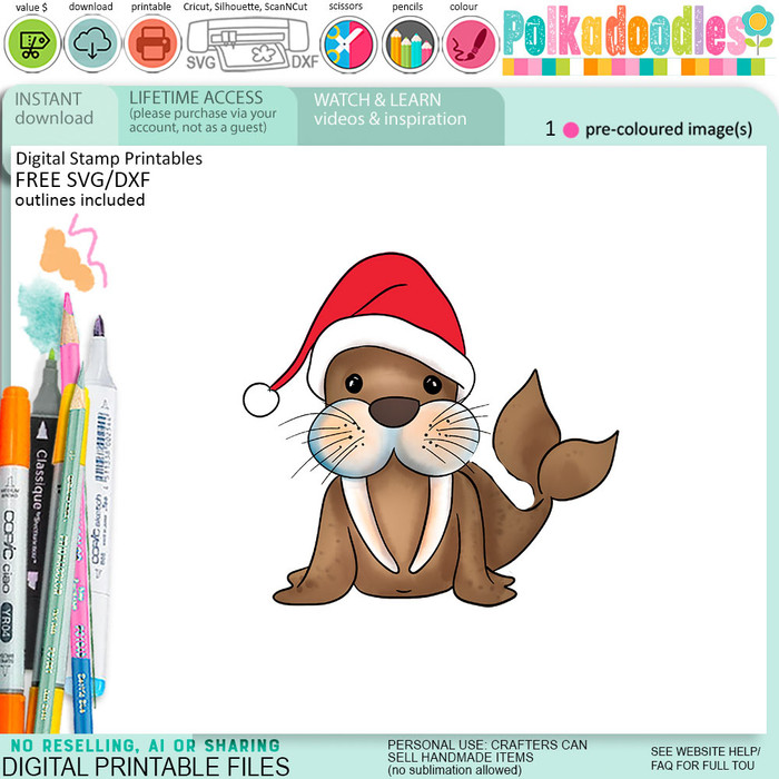 Cecil Walrus Theo Penguin colour clipart for card making, crafts, scrapbook, stickers, junk journals