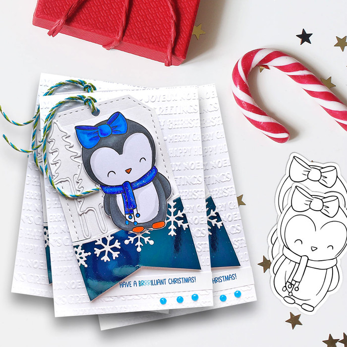Waiting for Christmas Theo Penguin - BLACK/WHITE printable digital stamp, card making, craft, sticker, junk journal, scrapbook