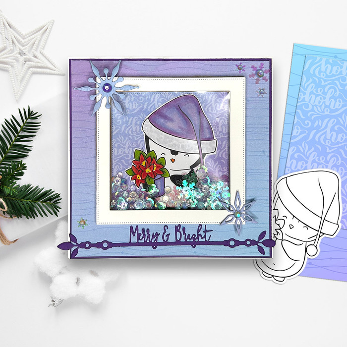 Poinsettia gift Theo Penguin - BLACK/WHITE printable digital stamp, card making, craft, sticker, junk journal, scrapbook