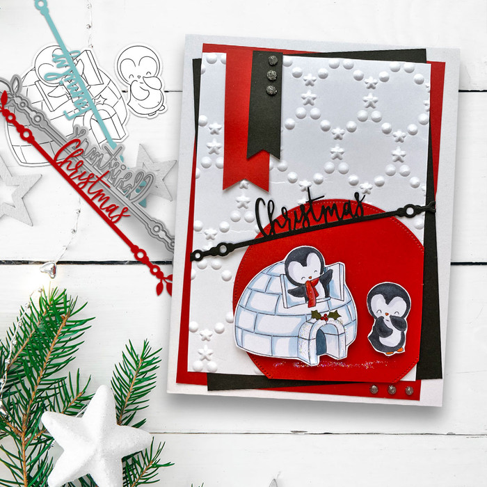 Igloo Fun Theo Penguin colour clipart for card making, crafts, scrapbook, stickers, junk journals