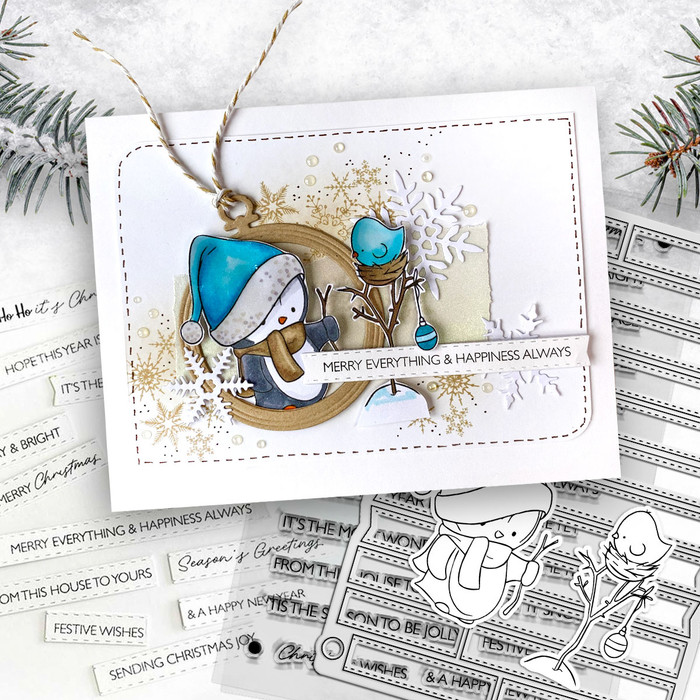 Helping out the birds Theo Penguin - BLACK/WHITE printable digital stamp, card making, craft, sticker, junk journal, scrapbook