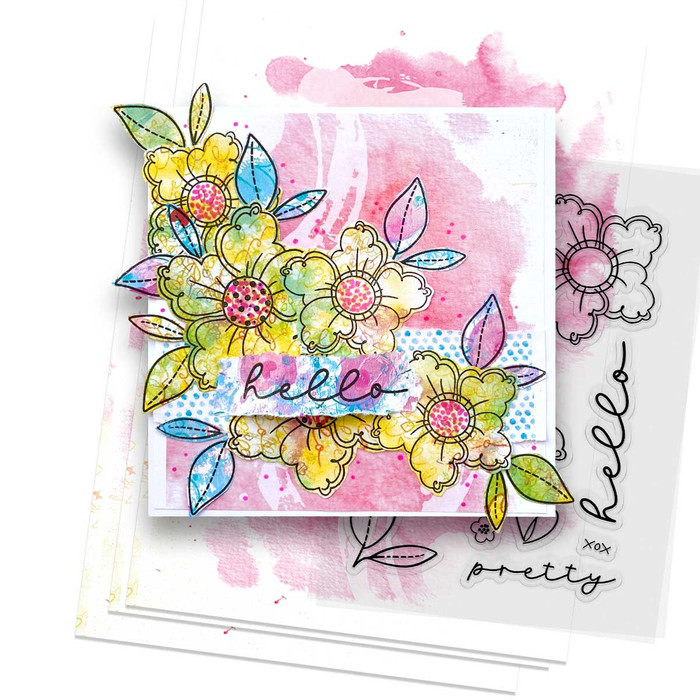 Hello Pretty Flowers stamps for card making, craft, scrapbooking