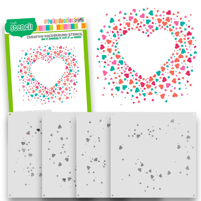 Tiny Hearts 4 x 6" Layering Stencils for card making, craft, scrapbooking