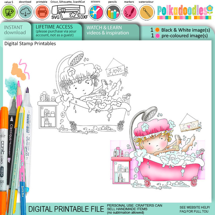 Pamper Bath Beauty Wedding digital stamp printable - Work & Play 9 Love & Kisses collection.