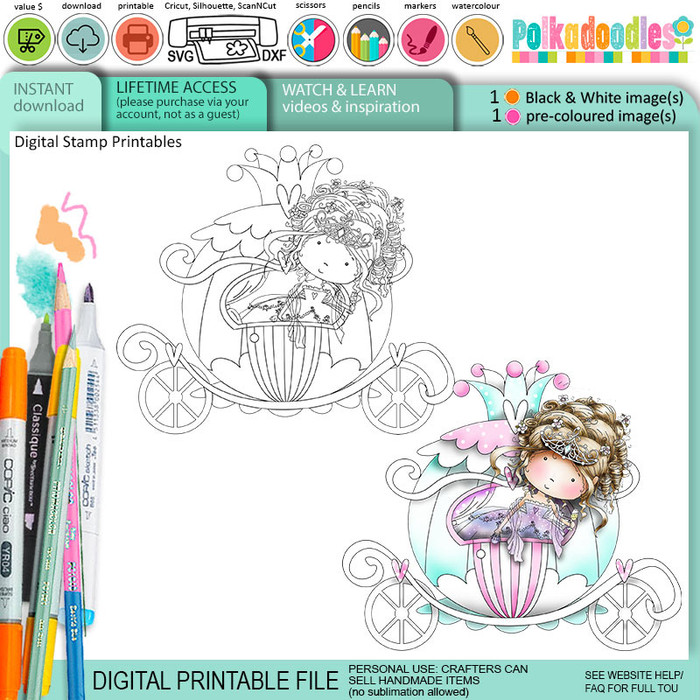 Cinderella Princess carriage Honeymoon Wedding digital stamp printable - Work & Play 9 Love & Kisses collection.