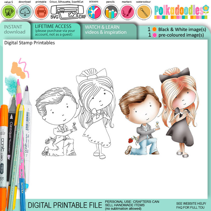 Engagement Wedding proposal digital stamp printable - Work & Play 9 Love & Kisses collection.