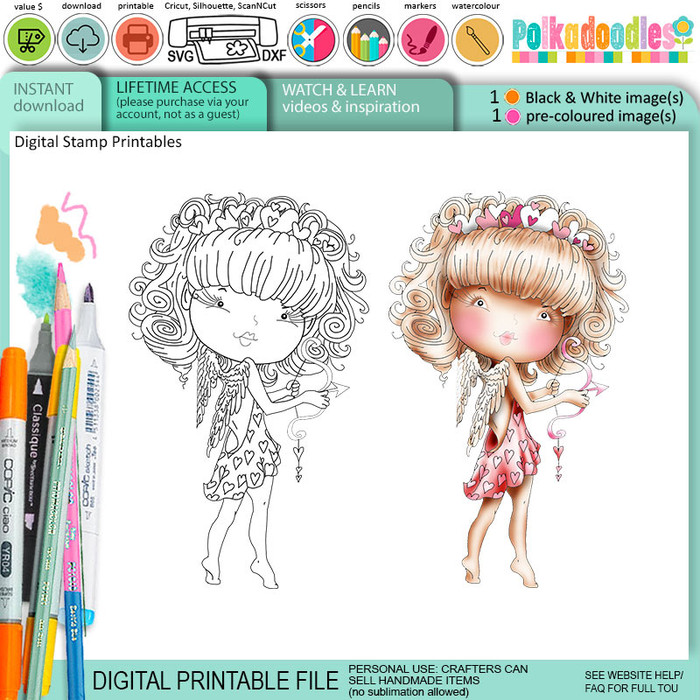 Cupid digital stamp printable - Work & Play 9 Love & Kisses collection.