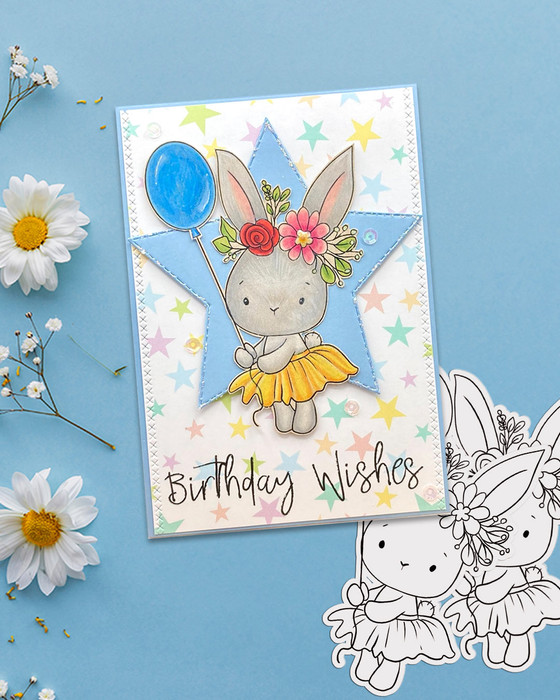 Party Balloon Bunny Rabbit digital stamp & clipart for card making, craft, scrapbooking.