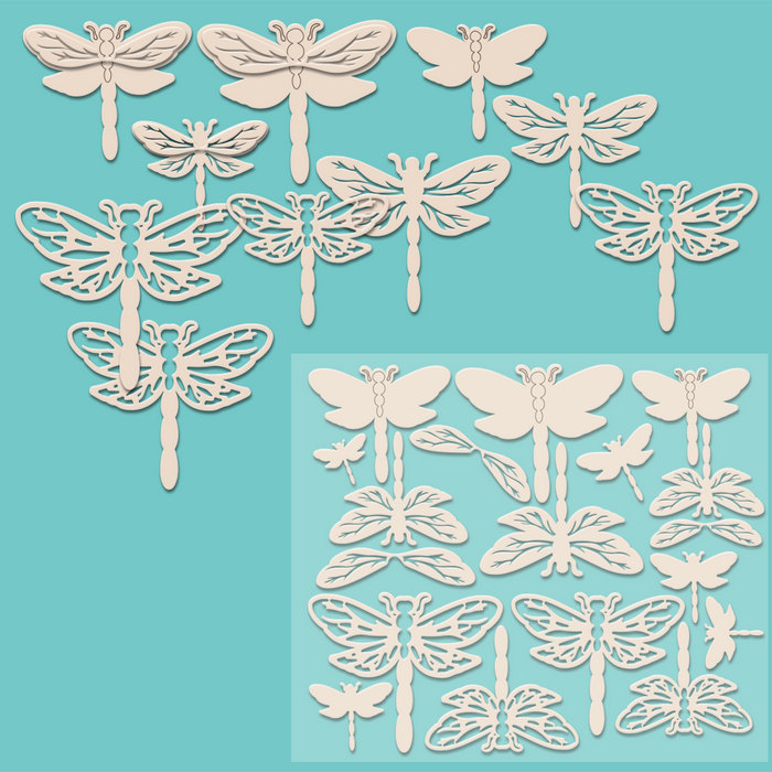 Dragonfly layers x 18pcs Chipboard embellishment pack for card making, craft, scrapbooking