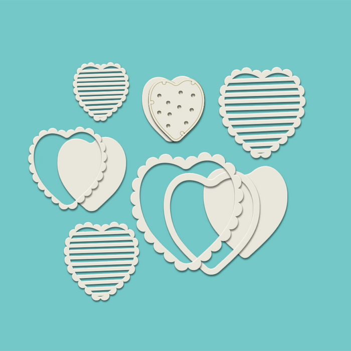 Hearts and more hearts x 10pcs Chipboard embellishment pack for card making, craft, scrapbooking
