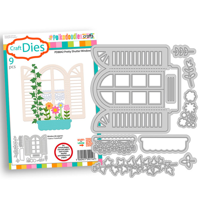 Pretty Shutter Window craft cutting dies with window box & foliage - for card making, craft, scrapbook