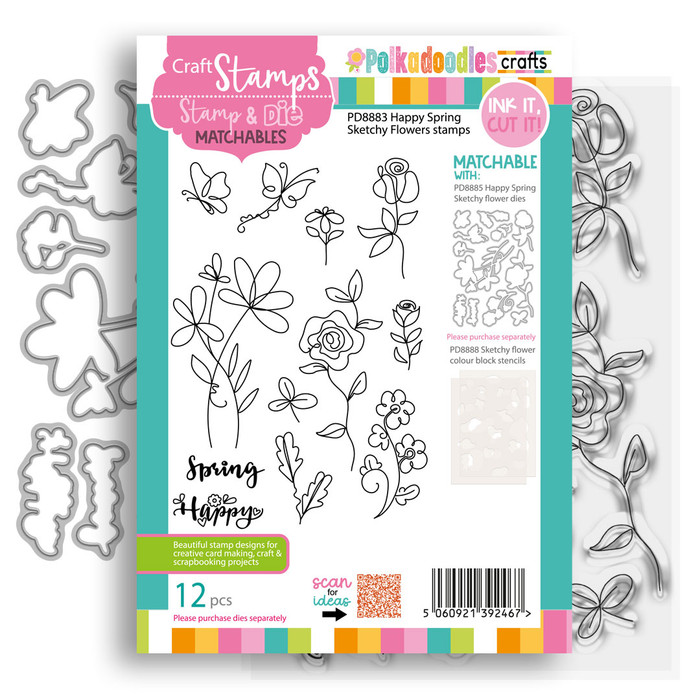 Happy Spring Sketchy Flower 'Matchables' Clear Photopolymer Stamps for Card Making, Crafting, Scrapbooking, and Mixed Media