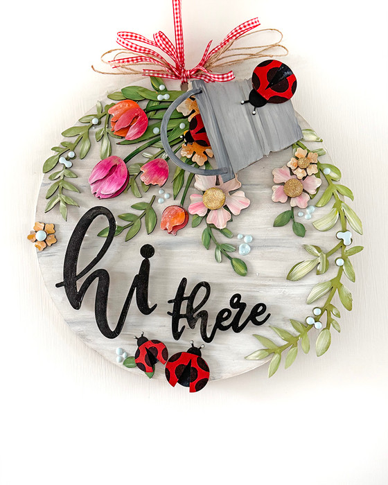 Hi There bucket of flowers Layered Welcome Plaque/sign - MDF DIY kit, Card Making, Craft,  Scrapbooking.