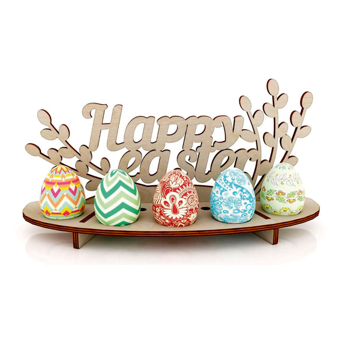 Happy Easter egg stand decoration - MDF wooden shapes craft kit.