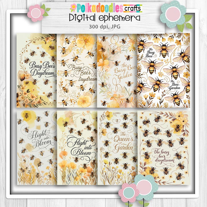 Buzzy Bees Topper sheets printable bundle clipart junk journal download set