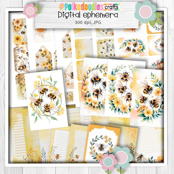 Buzzy Bees ephemera fussy cuts printable bundle clipart junk journal