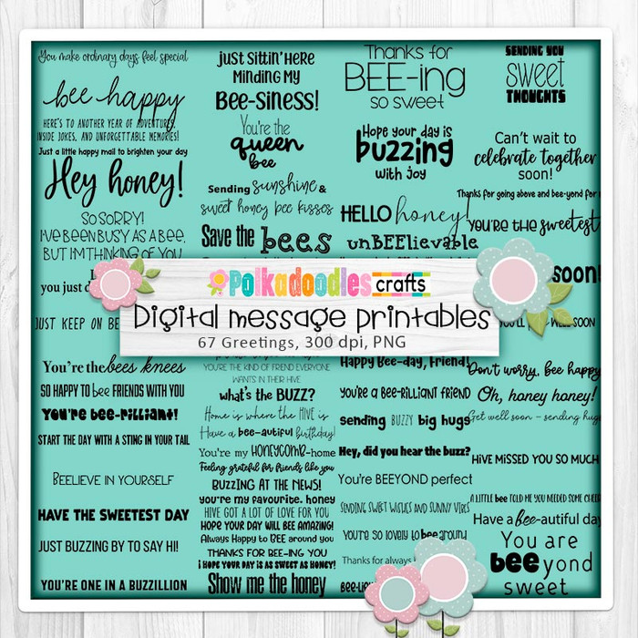 Buzzy Bees message/sentiment/quotes printable bundle clipart junk journal – Printable Message Sheets with Bee-Themed Puns and Greetings.