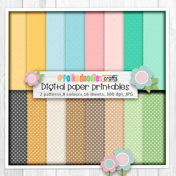 Bee Buzzy polka dots printable paper patterns junk journal, card making, crafting, digital scrapbook, DIY stationery
