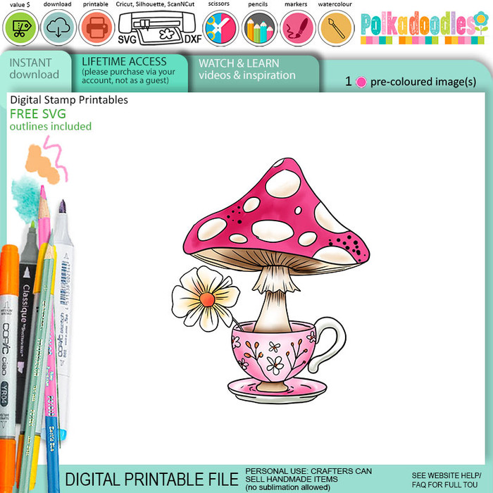 Cuppa Tea Bee time Buzzy Gnome cute precoloured clipart – Printables for Card Making, Scrapbooking and Junk Journaling