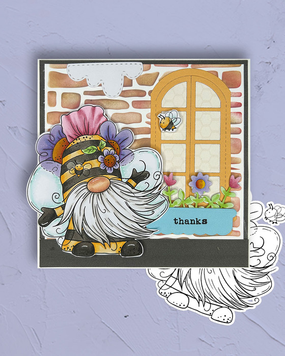 Lets Get Bee-zy. Bee Buzzy Gnome cute precoloured clipart – Printables for Card Making, Scrapbooking and Junk Journaling
