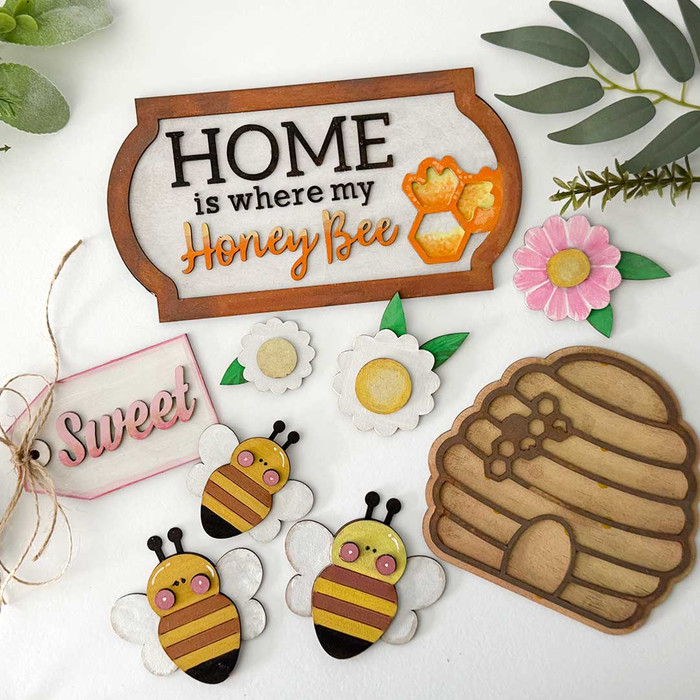 Home is Where My Honey Bee Sign. MDF Craft Kit – Wooden shape craft kit to decorate, handmade gift