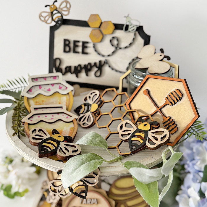 Honey Bee Farm Tiered Tray. MDF Craft Kit – Wooden shape craft kit to decorate, handmade gifts.