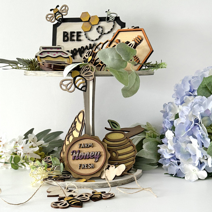 Honey Bee Farm Tiered Tray. MDF Craft Kit – Wooden shape craft kit to decorate, handmade gifts.