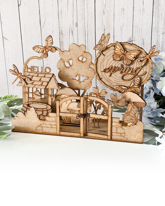 Secret Garden scene MDF wood craft set – wooden blanks shapes craft kit to decorate