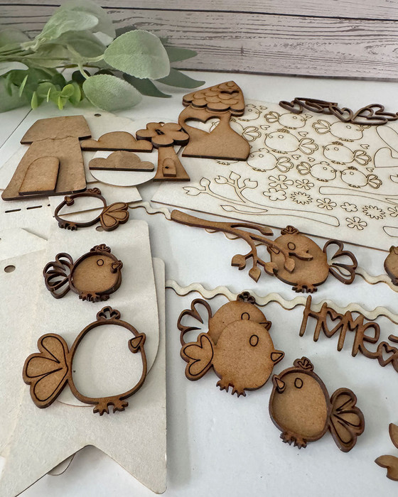 Woodies Birds Houses Tags 90 piece craft embellishment pack. MDF & chipboard wood craft set – wooden blanks shapes craft kit to decorate.