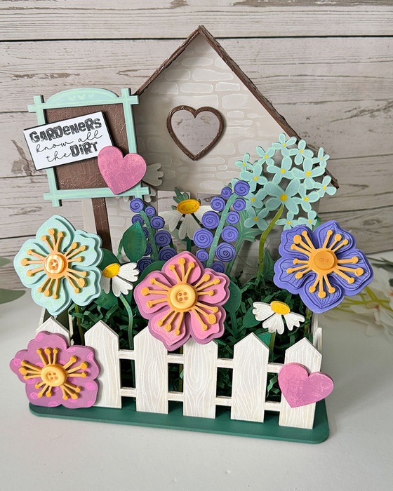 Pretty Picket Fence Flower house MDF wood craft set – wooden blanks shapes craft kit to decorate
