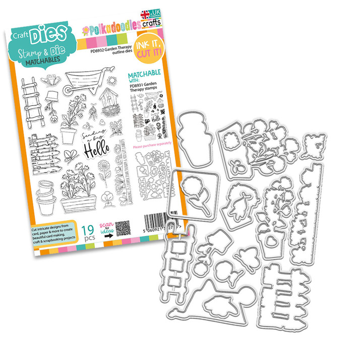 Garden Therapy Outline Dies for card making, craft, scrapbooking, mixed media.
