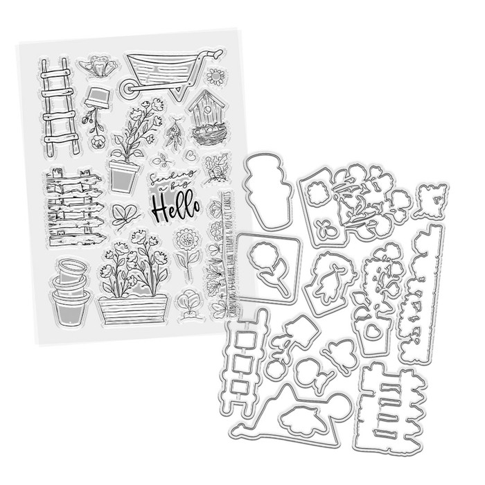 Garden Therapy Clear Stamps and Outline Dies VALUE BUNDLE - for card making, craft, scrapbooking, mixed media.