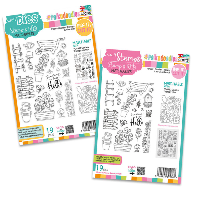 Garden Therapy Clear Stamps and Outline Dies VALUE BUNDLE - for card making, craft, scrapbooking, mixed media.