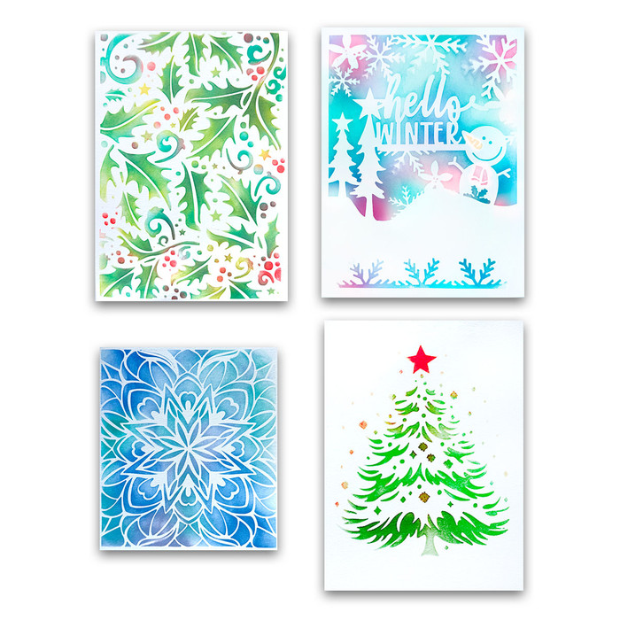 Christmas and Winter Emboss-ink stencil bundle for card making, crafts, scrapbooking