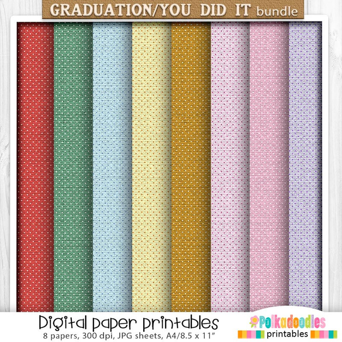 Graduation school student Textured polka dot Paper bundle 2 - Digital Stamp and Printable Clipart Pack for Card Making, Scrapbooking and Junk Journaling