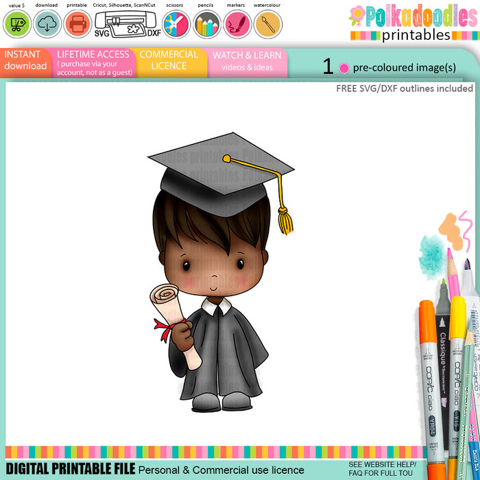 Cute Boy 2 Graduation school student clipart for Card Making, Scrapbooking and Junk Journaling