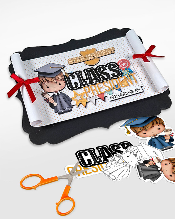 Cute Boy 2 Blue gown Graduation school student clipart for Card Making, Scrapbooking and Junk Journaling
