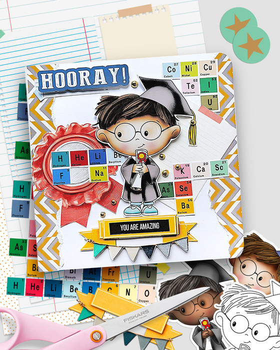 Cute Boy wearing spectacles glasses Grey gown Graduation school student clipart for Card Making, Scrapbooking and Junk Journaling