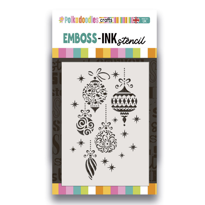 Beautiful Baubles A5/6 x 8" Emboss-ink Stencil - card making, crafts, scrapbooking.