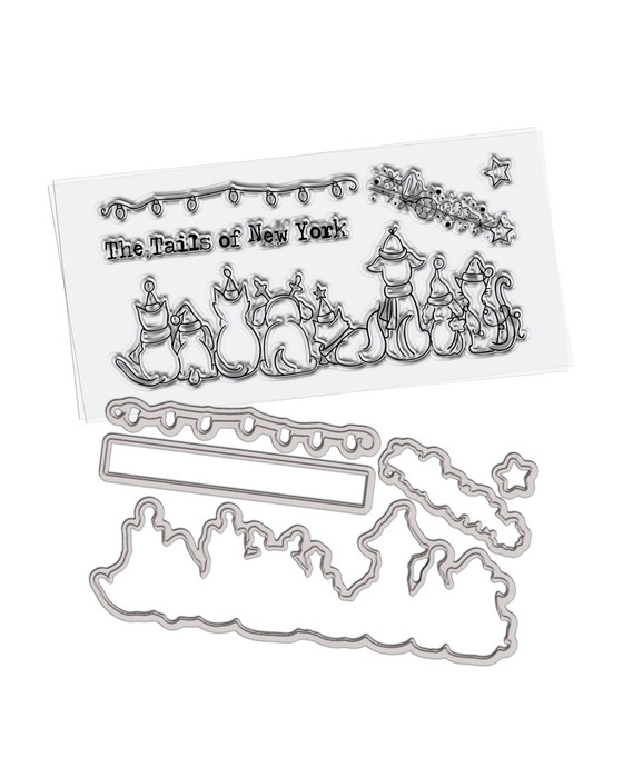Tails of New York Cats & Dogs Christmas Stamps & Dies Bundle - for card making, crafts, scrapbooking.
