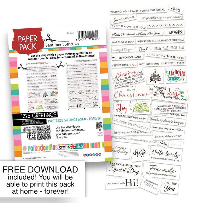 Christmas & Everyday Sentiment Strip Pack, 300gsm, A5/6x8" – 1225 Printed Greetings, Messages for Crafting, Card Making & Scrapbooking