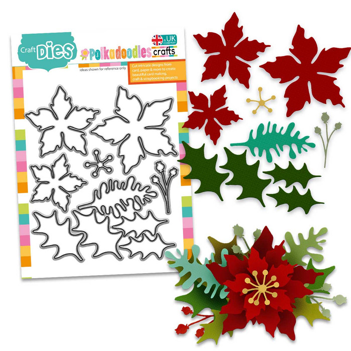 Poinsettia & Holly Flower Craft Cutting Die Set – Card Making & Scrapbooking.