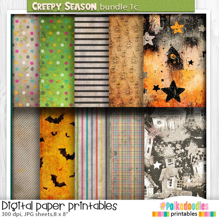 Creepy Autumn Halloween papers 1c - digital printable papers Halloween Fall - Card Making, Scrapbooking, Junk Journal, svg, stickers